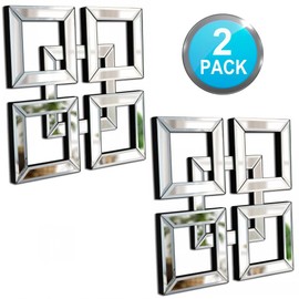 QMDECOR 2 Pack Silver Mirrored Square Wall-Mounted Mirrors Modern Glam Accent Decor for Home