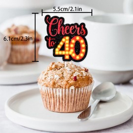 18pcs Red Glitter Dessert Cupcake Topper Pick for Straight Outta 1985 Legend Since 1985 Theme Decor Supplies Men Happy 40th Birthday Party Decorations