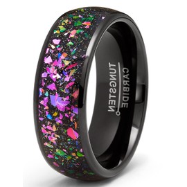 Metal Masters Crushed Opal & Abalone Tungsten Carbide Ring Dome Wedding Band Simulated Black 8MM