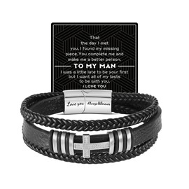 GIFT4U To My Man Bracelet Birthday Gifts ldeas for Men Unique Gifts for Men Husband Him Boyfriend Easter Stuff Mens Cross Bracelet Leather Bracelet for Men Regalos Pulsera para Hombres