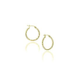 HUG A HOOP - 925 Sterling Silver Gold Overlay Diamond-Cut Hoop Earrings, 2mm Click-Top Hoops 12mm-70mm, Metal, not known,