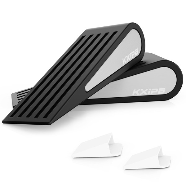 2 Pack Rubber Door Stopper Wedge - Black Non-Slip Soft
