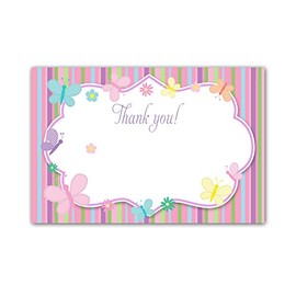 30 Blank Thank You Cards Pastel Colors Stripes Lines Butterfly Flowers Design Birthday Party Baby Girl Shower + 30 White Envelopes