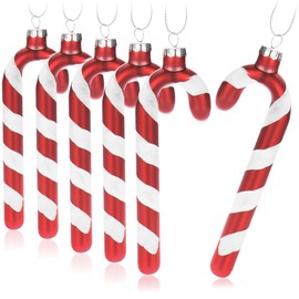 com-four® 6 x Christmas Tree Pendants Candy Cane, Christmas Bauble in Candy Cane Shape, Christmas Tree Decorations for Hanging (White/Red Glass, Pack of 6)