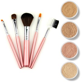 TRY ME KIT w/MINI BRUSH SET (WARM & BEIGE) Mineral Makeup Sample Size Matte Foundation Bare Skin Powder