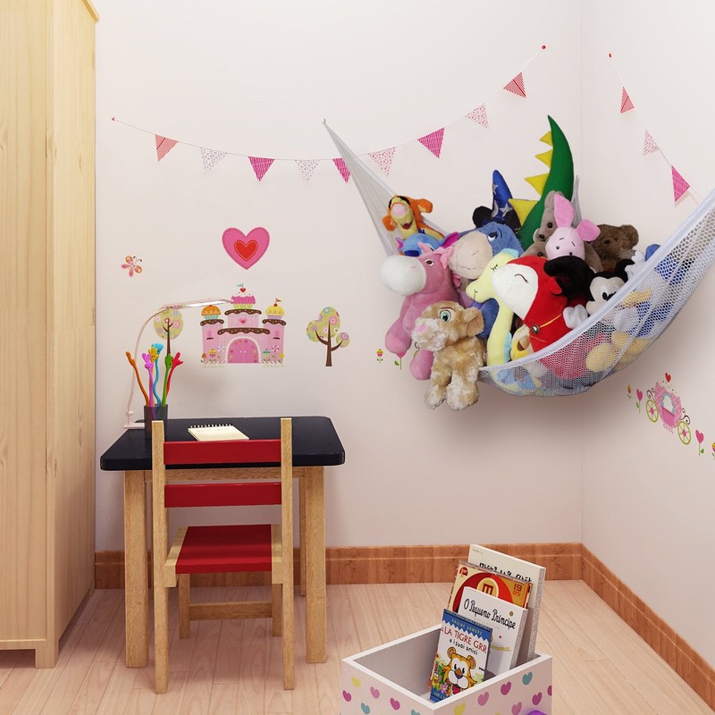zebrum Toy Hammock, Extra Large Corner Storage Net for Stuffed