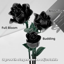 Black Rose Flower Bouquet Set, Artificial Flowers for Adults, Botanical Collection for Room Decoration, Artificial Plant Building Blocks Creative Gifts for Mother Women Girlfriend, No Vase