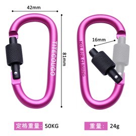 TITECOUGO Outdoor Carabiner, Stylish, Mountaineering, Small, Aluminum, D Hook, Heavy Duty, Screw Lock, Bungee Cord, Swing, Hammocks, Hammocks Hammock Tent, Camping Equipment, Keychain, Fishing, Hiking, Pets, Karabina, Pink, 1 Piece