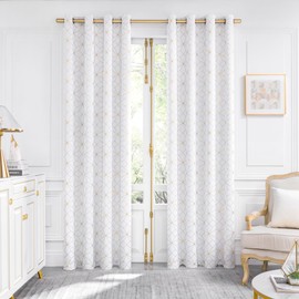 Beauoop 100% Blackout Curtains 84 Inches Long for Bedroom Living Room Moroccan Gold Patterned Drapes Thermal Insulated Grommet Top Window Treatment Panels Set of 2, White/Gold