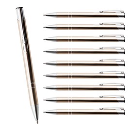 Wpro Cosima Set of 10 Metal Ballpoint Pens Large-Capacity Refill Blue Ergonomic Grip, champagne