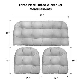 RSH DECOR: 3-Piece Wicker Tufted Cushion Set | 41” x 19" & 19" x 19" | All-Weather Spun Fabric | Water Resistant | Outdoor Loveseat & U-Shape Cushions for Patio Furniture | Fenbrook Blue