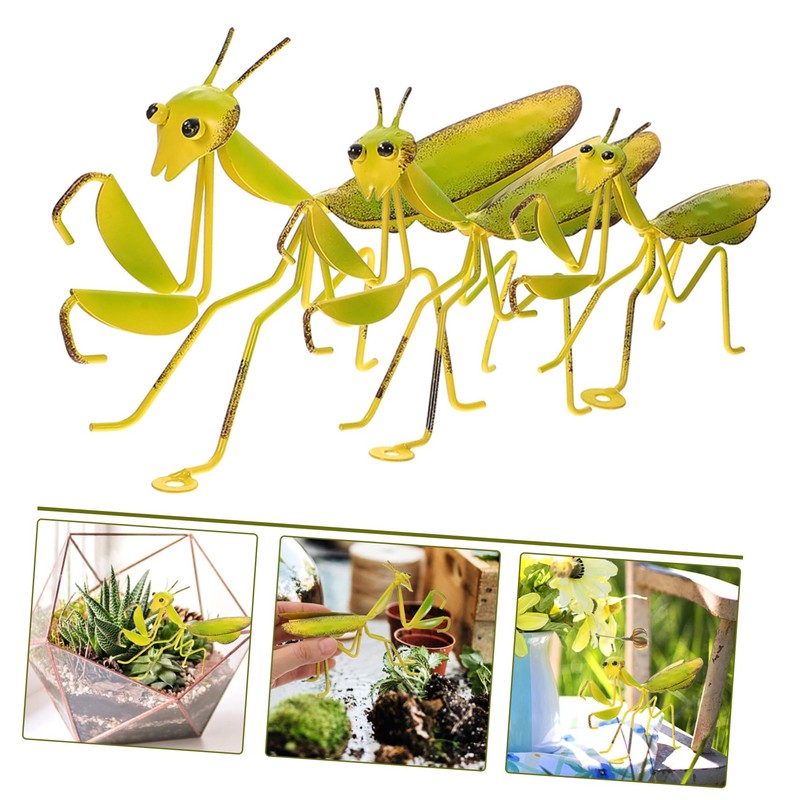 Gatuida 3 Pcs Mantis Shape Iron Garden Ornament Vivid Hanging