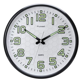 Plumeet Night Light Wall Clocks - 13 Inches Clock with Silent Non-Ticking Glowing Function - Great for Home Kitchen Bedroom - Large Number Battery Operated (Blue Light)