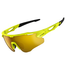 VICTGOAL Cycling Glasses for Men Women with Polarized Lenses UV Protection Cycling Sunglasses TR90 Frame for MTB Bike Glasses (Yellow)