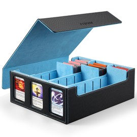 Trading Card Storage Box for Commander - 2400+ Card Deck Box with Removable Cover, 24 Colorful Divider Tabs, Card Storage Box with Viewing Windows Fits for Magic Game (Black&Wathet)
