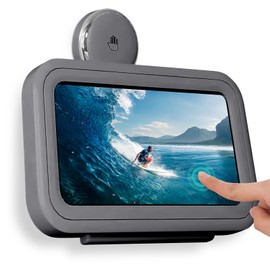 Dayinkes Shower Phone Holder Waterproof, 480° Rotating Adjustable Suction Cup Shower Phone Holder, Fog-Proof Wall Phone Stand Mount, Phone Stand with HD Touch Screen, for 4-7" Phones（Gray）