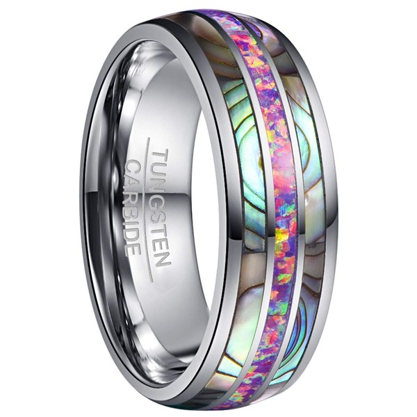 NUNCAD Men's/Women's Wedding Rings with Opal and Abalone Shell Inlay