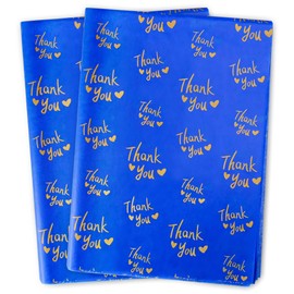 MR FIVE 30 Sheets 20" x 28" Blue Gold Thank You Tissue Paper Bulk,Blue Thank You Tissue Paper for Packaging,Gift Bags,Gift Wrapping Tissue for Graduation,Birthday,Thanksgiving (Navy Blue with Gold)