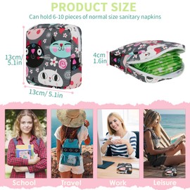 Desing Wish 1 x Sanitary Napkin Bag, Period Bag, Small Cosmetic Bag for Girls, Tampon Storage, Small Bag with Zip, Wet Bag, Small, Grey cat, 1 piece, sanitary pads bag periods