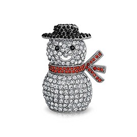 Bling Jewelry Winter Holiday White Glittering Crystal Fashion Large Statement Christmas Snowman Scarf Brooch Pin for Women Silver Plated