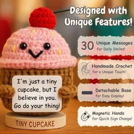 Friendship Gift for Women - Handmade Positive Cupcake Crochet Doll with 30 Cute and Uplifting Signs - Birthday Gift for Women, Best Friend, Coworkers, Classmate, Sister, Woman Friend