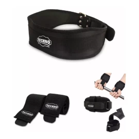 Techno Pesas 3 Pack Cinturón + Rodilleras + Straps Con Muñequera