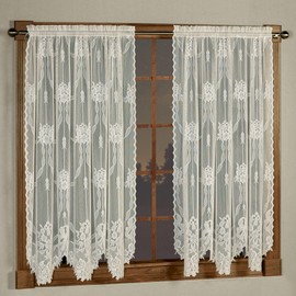Romantic Garland Lace Window Treatments | Classic Ivory | Hand-Cut Floral and Leaf Designs in Solid Color Fine-Gauge Polyester Jacquard Lace | Rod Pocket Window Drapery Set: Two 63L Curtain Panels