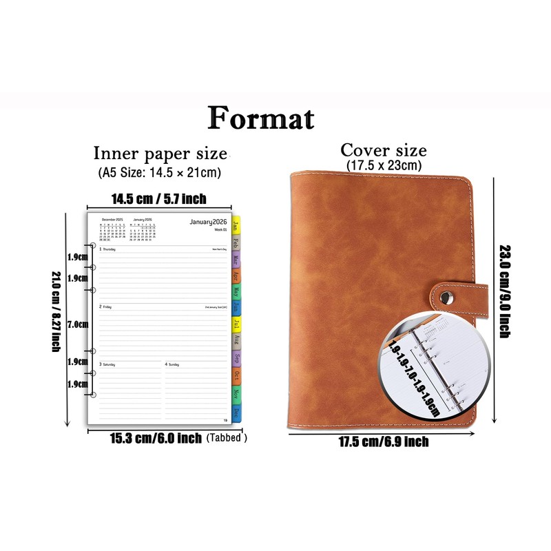 Calendar 2026 A5 Refillable, Diary / Weekly Planner Ring Binder