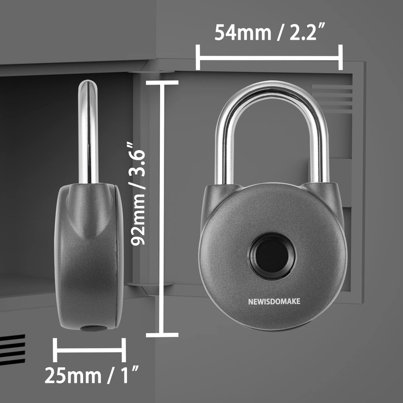 Newisdomake Fingerprint Padlock, Smart Lock with Key Backup, Waterproof for