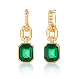 Birthstone Crystal Dangle Drop Earrings, 18K Gold Plated Huggie Hoop Hypoallergenic Earring Jewelry Gifts for Women (Green-Hoop)