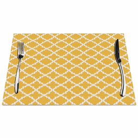 Walmsco Placemats Yellow Moroccan Pattern Decor For Dining Room Kitchen Table,Waterproof Non-Slip Washable Heat Resistant Placemats,Set of 4,12"x18"