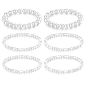 6 pcs Pearl Bracelets For Women Bridal Wedding Elastic Bracelets Stackable Faux Pearl Bracelet Pearls Stretch Bracelet Multi Layer Costume Pearls Necklace For Bridesmaids Bridal Lady Prom Party Gift