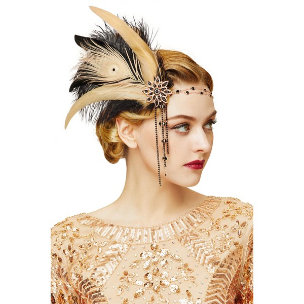 BABEYOND 1920s Women Feather Crystal Headband 20s Flapper Gatsby Headpiece