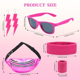 Yewong 80s Workout Accessories Fanny Pack Neon Leg Warmers Headband Wristbands Visor Sunglasses Earrings Scrunchies (Rose Red)