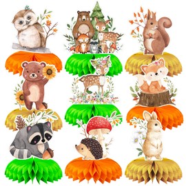JOLINTAL 9 Pcs Woodland Animals Honeycomb Centerpieces, Woodland Baby Shower Decorations Woodland Birthday Decorations, Wild One Birthday Decorations Boy Girl for Party Supplies