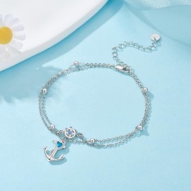 DAYLINLOVE Beach Ankle Bracelets For Women 925 Sterling Silver Adjustable Anchor Compass Nautical Sailor Chains for Mother Friends