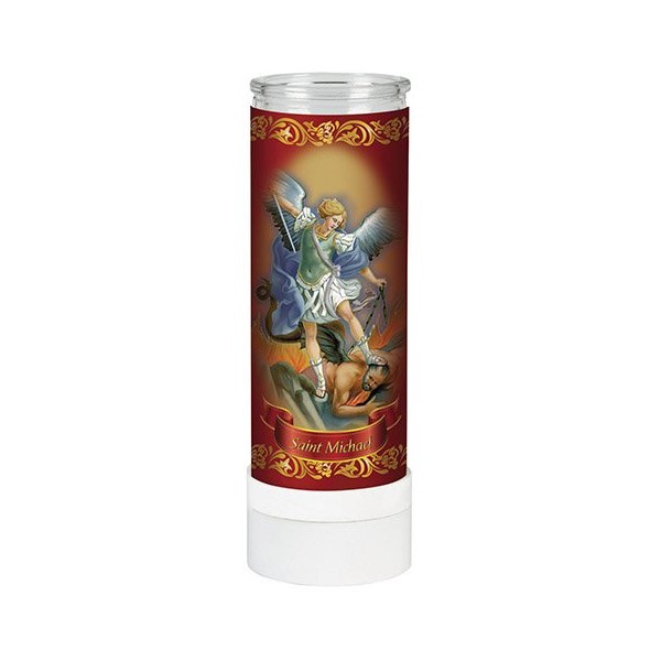 Religious Saint Michael The Arcahngel Electric Prayer flameless LED Light Adoration Candle (8"Tall)-Veladora de Oración sin Llama