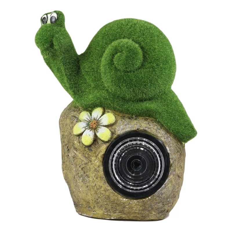 Ebros Large Whimsical Snail On Rock Garden Statue with Solar
