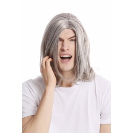 WIG ME UP - GFW891-51 Men's Wig Long Straight Middle Parting Cool Older Rock Star Grey Light Grey with Black