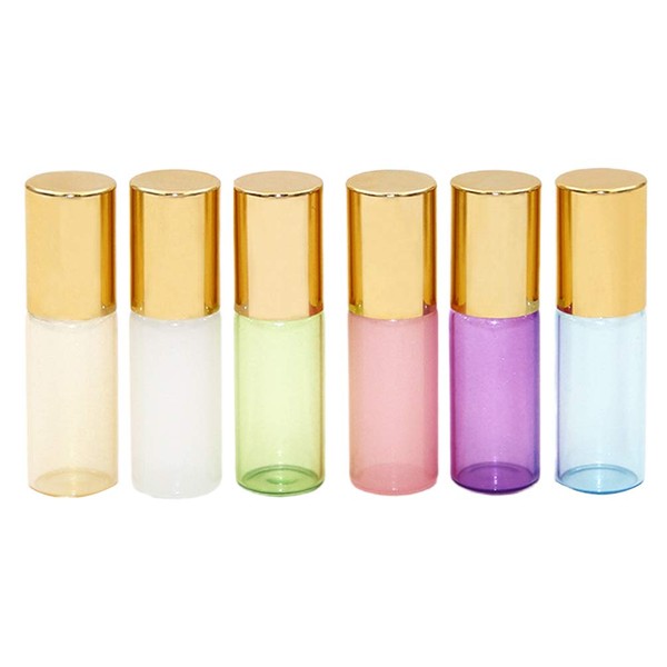 Frcolor Roll-On Bottles, 3ml Aroma Bottles, Storage Containers, Light Filtering Bottles, Roll Type, Essential Oils, Perfumes, Divided Refills Containers, Set of 6 (Mixed Colors)