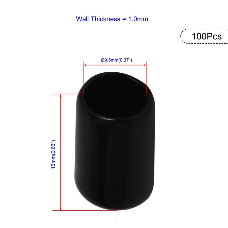 Ohamtes 100PCS ID9.5mm Black PVC Rubber End Cap, Vinyl Flexible