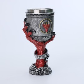 JIUMOZHI Dragon Claw Goblet Creative Hand-painted Drinking Cup Gothic Wine Glass Stainless Steel Liner Capacity 6.76 OZ (Red)