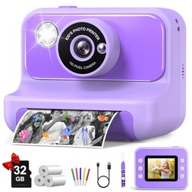 Cámara para Niños con Impresión Instantánea, Regalos de Navidad y Cumpleaños para Niñas y Niños, Cámara Digital de Video HD 1080P con Tarjeta de 32G, 