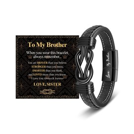 YELUWA Brother Gifts from Sister Bracelet Engraved Love My Brother Leather Bracelet Presents for Christmas Birthday Graduation Gifts for Him 21.5cm