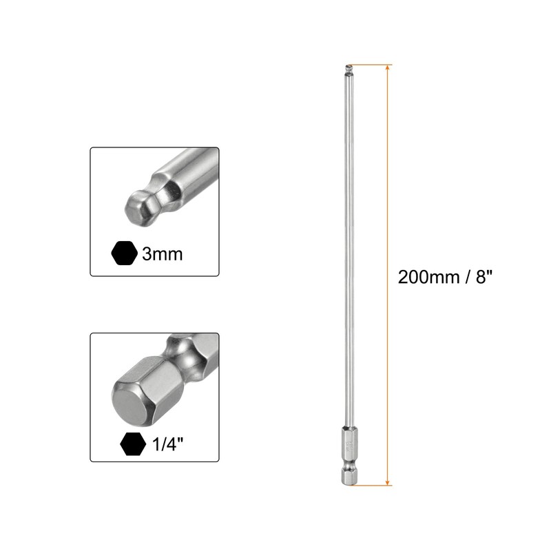 sourcing map 3pcs Ball End Hex Screwdriver Bit Set 3mm