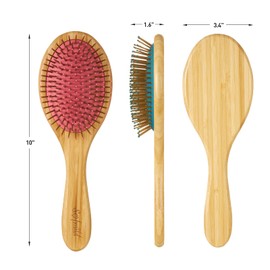 Sofmild Bamboo Wooden Paddle Hair Brush Comb Set, Hairbrushes for Women Men Kid Detangling Hair Massaging Scalp with Round Tip Bristles for All Hairstyles (Blue Wooden)