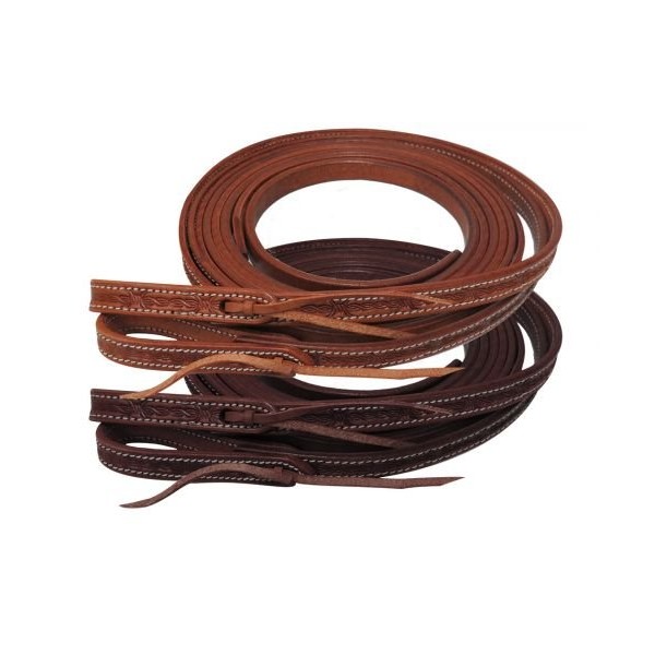Showman 5/8" x 8' Argentina Cow Leather Barbed Wire Tooled Split Reins (Dark Oil)