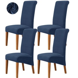 Deisy Dee Stretch XL/Oversized Extra Large Velvet Dining Room Chair Covers for Kitchen Dining，Removable Washable Chair Protectors Slipcovers (Navy, 4)