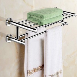 HOMGX Towel Rack Bar, Wall Mounted Stainless Steel Metal Towel Bar, Bathroom Shelf Double Towel Bar Holder, Organizer Towel Shelf Holder Storage Rail for Bathroom 24''