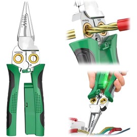 GADO Pro 8-in-1 Wire Crimper Stripper with Voltage Detector & Dual Alarms - Heavy Duty 12-250V AC/DC Tester for Hot/Neutral Wires - Electrician, HVAC, Car Repair Tool (Green)